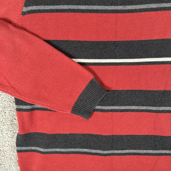Vtg Levis Sweater Mens L Red Gray Striped Lightweight Cotton Y2K Mallcore Grunge - Picture 9 of 9